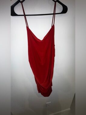 Scarlet Cowl-Neck Midi Slip Dress with Spaghetti Straps